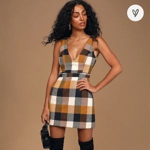 Lulu's Forever Classic Orange Multi Plaid Sleeveless Mini Dress